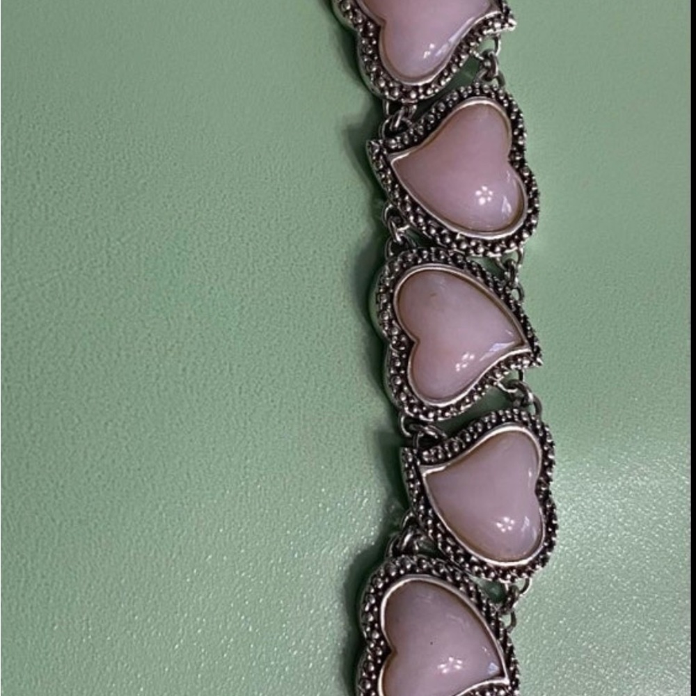 Sterling Rose Quartz Hearts Bracelet - Picture 3 of 9